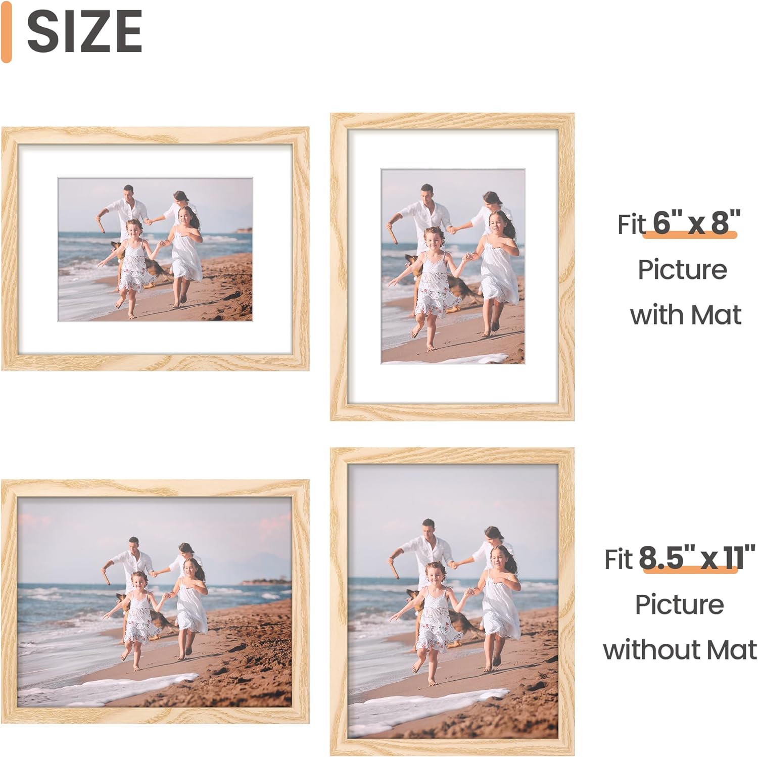 Upsimples 8.5x11 Picture Frame - Blue Frame For 6x8 With Mat Or 8.5x11 Without | Wall Hanging Photo Frame