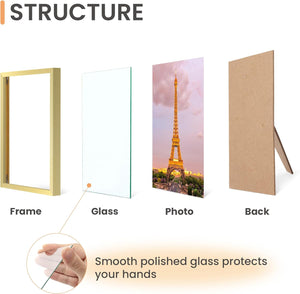 upsimples 4x6 Picture Frame Set of 3, Made of High Definition Glass for 4x 6 Gold Frames, Wall and Tabletop Display Thin Border Photo Frame for Home Décor