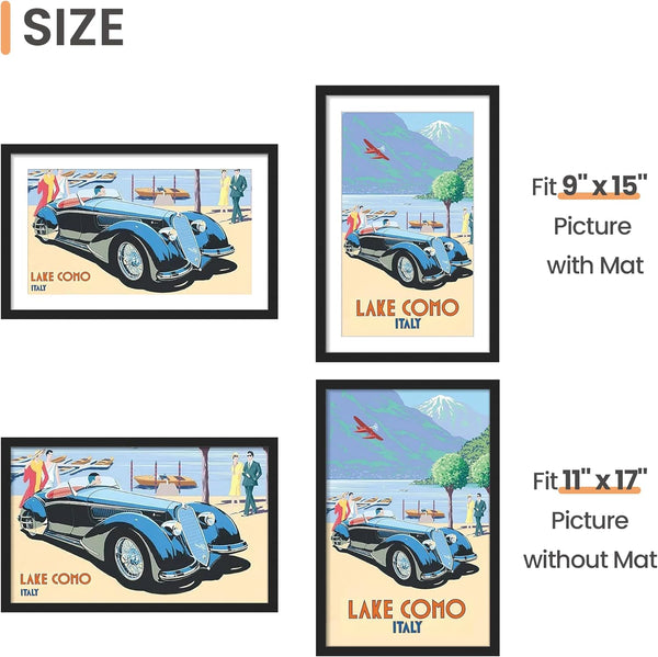 upsimples 11x17 Picture Frame Set of 10, 9x15 with Mat or 11x17 Withou ...