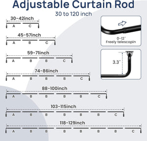 ENJOYBASICS Blackout Curtain Rod for Windows 66 to 120, Wrap Around Curtain Rods for Bedroom, Living Room, Adjustable from 30 to 129 Inches, Matte Black