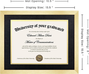 Upsimples 11x14 Diploma Frame Certificate Degree Document Frame with High Definition Glass, 2 Pack Diploma Frames 8.5 x 11 with mat for Wall and Tabletop, Gold Double Mat