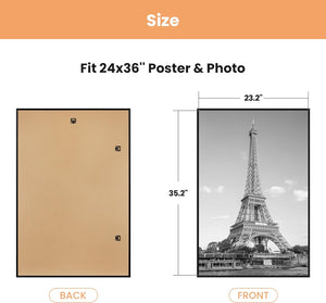 upsimples 24x36 Frame Black 3 Pack, Poster Frames 24 x 36 for Horizontal or Vertical Wall Mounting, Scratch-Proof Wall Gallery Photo Frame