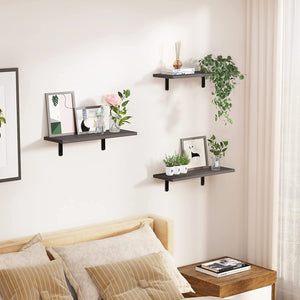upsimples Floating Shelves for Wall Decor Storage, Wall Mounted Shelves Set of 5, Sturdy Small Wood Shelves with Metal Brackets Hanging for Bedroom, Living Room, Bathroom, Kitchen, Book, Gray