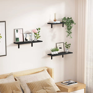 upsimples Floating Shelves for Wall Decor Storage, Wall Mounted Shelves Set of 5, Sturdy Small Wood Shelves with Metal Brackets Hanging for Bedroom, Living Room, Bathroom, Kitchen, Book, Black