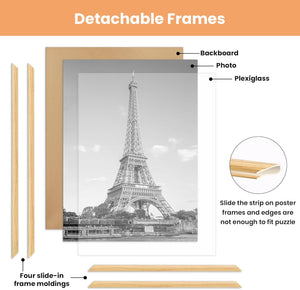 upsimples 12x16 Picture Frame Natural 3 Pack, Scratch-Proof Poster Frames 12 x 16 for Photo Gallery - Slide-In Strips, Horizontal or Vertical Wall Mounting