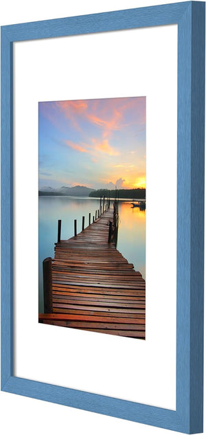 Sindcom 9x12 Picture Frame 3 Pack, Blue Wall Decor Photo Frames with Detachable Mat for 6x8 Prints, Horizontal and Vertical Hanging Hooks for Wall Mounting, Blue Poster Frames for Gallery Home Room Bathroom Décor