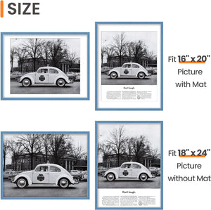 Sindcom 18x24 Poster Frame 3 Pack, Blue Wall Decor Picture Frames with Detachable Mat for 16x20 Prints, Horizontal and Vertical Hanging Hooks for Wall Mounting, Blue Poster Frames for Gallery Home Room Bathroom Décor