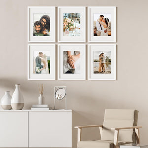 upsimples 12x16 Picture Frame Set of 3, Made of High Definition Glass for 8.5x11 with Mat or 12x16 Without Mat, Wall Mounting Photo Frames, White