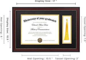 upsimples 11x17.5 Diploma Frame with Tassel Holder, Display 8.5x11 Certificate and Tassel with Black over Gold Mat, High Definition Glass, Mahogany with Gold Beads, 1 Pack