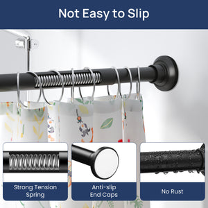 ENJOYBASICS Matte Black Shower Curtain Rod 30 to 76 Inches, 1 Inch Stainless Steel Adjustable Spring Tension Rods No Drill for Bathroom, Closet, Window, Room Divider, Never Rust, Non Slip