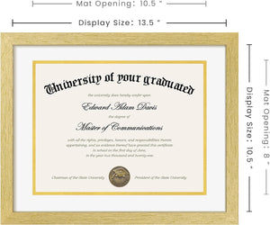 upsimples 11x14 Diploma Frame Certificate Degree Document Frame with High Definition Glass, 2 Pack Diploma Frames 8.5 x 11 with mat for Wall and Tabletop, Gold White Double Mat