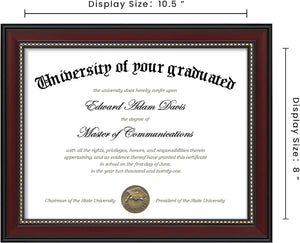 upsimples 8.5x11 Diploma Certificate Frame with High Definition Glass, 1 Pack Degree Document Frame for Wall and Tabletop, Picture Frame for Diploma, Degree, Photos, Mahogany with Gold Beads