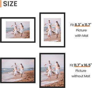 upsimples A3 Picture Frame Set of 5, Display Pictures 8.3x11.7 with Mat or 11.7x16.5 Without Mat, Wall Gallery Poster Frames, Black