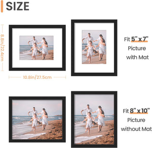 upsimples 8x10 Picture Frame Set of 5,Display Pictures 5x7 with Mat or 8x10 Without Mat,Wall Gallery Photo Frames, Black