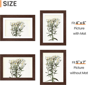 upsimples 5x7 Picture Frame Set of 10, Display Pictures 4x6 with Mat or 5x7 Without Mat, Multi Photo Frames Collage for Wall or Tabletop Display, Real Glass, Brown