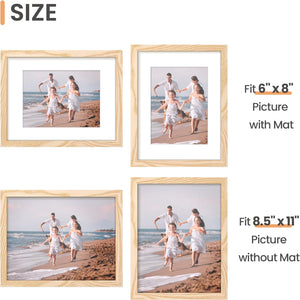 upsimples 8.5x11 Picture Frame Set of 5, Display Pictures 6x8 with Mat or 8.5x11 Without Mat, Wall Gallery Photo Frames,Natural