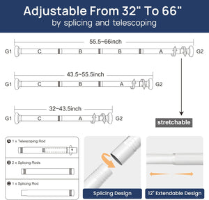 ENJOYBASICS Adjustable Spring Tension Curtain Rod 32 to 66 Inches, Stainless Steel White Shower Rod No Drilling, 7/8" Tension Rod for Window, Bathroom, Closet, Room Divider, 1 Pack