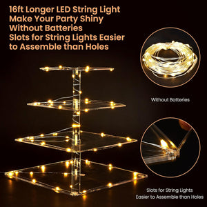 upsimples 4 Tier Acrylic Cupcake Stand, Dessert Tower for 52 Cupcakes, Square Cupcake Display Stand with Yellow LED Light for Birthday, Baby Shower, Tea Party and Wedding Décor