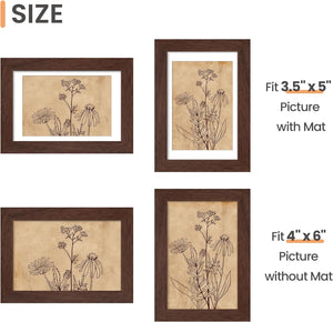 upsimples 4x6 Picture Frame Set of 10, Display Pictures 3.5x5 with Mat or 4x6 Without Mat, Multi Photo Frames Collage for Wall or Tabletop Display, Real Glass, Brown