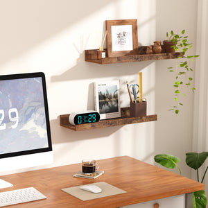 Floating Shelves, Upsimples Home Wood Shelf Wall Mounted, Set of 5, Brown