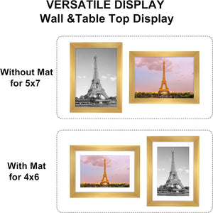 upsimples 5x7 Picture Frame Set of 10,Display Pictures 4x6 with Mat or 5x7 Without Mat,Multi Photo Frames Collage for Wall or Tabletop Display,Gold