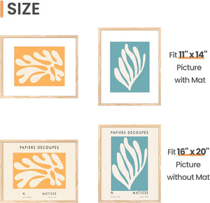 upsimples 16x20 Picture Frame Set of 5, Display Pictures 11x14 with Mat or 16x20 Without Mat, Wall Gallery Poster Frames, Natural