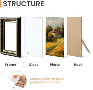 upsimples 5x7 Picture Frame with Real Glass, 2 Pack Ornate Vintage Picture Frames for Wall or Tabletop Display, Gold and Black 5 x 7 Photo Frame for Wall Décor