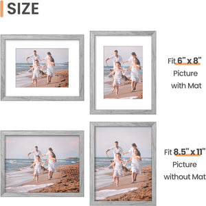 upsimples 8.5x11 Picture Frame Set of 5, Display Pictures 6x8 with Mat or 8.5x11 Without Mat, Wall Gallery Photo Frames,Gray