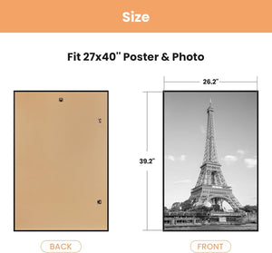 upsimples 27x40 Frame Black 3 Pack, Poster Frames 27 x 40 for Horizontal or Vertical Wall Mounting, Scratch-Proof Wall Gallery Photo Frame