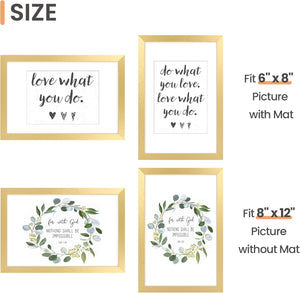upsimples 8x12 Picture Frame Set of 5,Display Pictures 6x8 with Mat or 8x12 Without Mat,Wall Gallery Photo Frames, Gold
