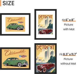 upsimples A4 Picture Frame Set of 5, Display Pictures 6x8 with Mat or 8.3x11.7 Without Mat, Wall Gallery Poster Frames, Black