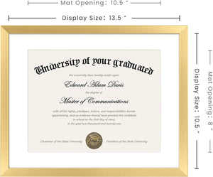 upsimples 11x14 Diploma Frame with Mat for 8.5x11 Certificate Document Frame with High Definition Glass,5 Pack Picture Frames for Wall and Tabletop, Gold
