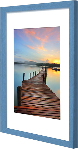 Sindcom 11x14 Picture Frame 3 Pack, Blue Wall Decor Photo Frames with Detachable Mat for 8x10 Prints, Horizontal and Vertical Hanging Hooks for Wall Mounting, Blue Poster Frames for Gallery Home Room Bathroom Décor