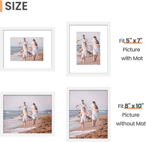 upsimples 8x10 Picture Frame Set of 10,Display Pictures 5x7 with Mat or 8x10 Without Mat,Multi Photo Frames Collage for Wall or Tabletop Display,White