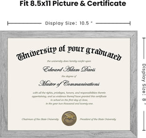 upsimples 8.5x11 Picture Frame Certificate Document Frame with High Definition Glass, 5 Pack Diploma Frames for Wall and Tabletop, Gray