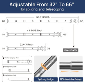 ENJOYBASICS 2 Pack Adjustable Spring Tension Curtain Rod 32 to 66 Inches, Stainless Steel Shower Rod No Drilling, 7/8" Tension Rod for Window, Bathroom, Closet, Room Divider, Chrome