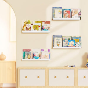 upsimples White Acrylic Shelves for Wall Storage, 15" Acrylic Floating Shelves Wall Mounted, Kids Bookshelf, Display Ledge Wall Shelves for Bedroom, Living Room, Bathroom, Kitchen, Set of 2