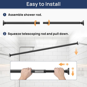 ENJOYBASICS Matte Black Shower Curtain Rod 33 to 60 Inches, 1 Inch Stainless Steel Adjustable Spring Tension Rods No Drill for Bathroom, Closet, Window, Room Divider, Never Rust, Non Slip