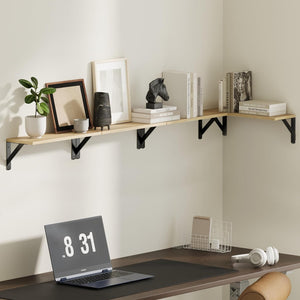 upsimples Floating Shelves for Wall Decor Storage, Natural Bookshelf with Black Bracket Set of 5, Sturdy Wall Shelves Hanging for Bedroom, Bathroom, Living Room, Kitchen, Office, Corner