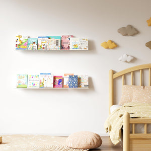 upsimples 2 Pack 35.5x5.5 Inches Acrylic Shelves for Wall Storage, Floating Bookshelves for Kids, Display Shelf Organizer for Bathroom, Bedroom, Living Room, Kitchen, Clear