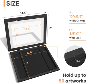 upsimples 2 Pack Kids Art Frames 10x12.5, Front Opening 8.5 x 11 Frame for Artwork Display & Storage Holds 50, Kids Artwork Frames Changeable for Children Art Projects, Drawings, 3D Art, Crafts, Black