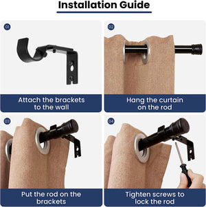 ENJOYBASICS Black Curtain Rods for Window 27 to 48 Inch, 1 Inch Heavy Duty Drapery Rod Set, Adjustable Small Curtain Rod with Brackets for Room Divider, Living Room, Bedroom, Door, Kitchen, Set of 2