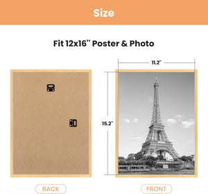 upsimples 12x16 Picture Frame Natural 3 Pack, Scratch-Proof Poster Frames 12 x 16 for Photo Gallery - Slide-In Strips, Horizontal or Vertical Wall Mounting