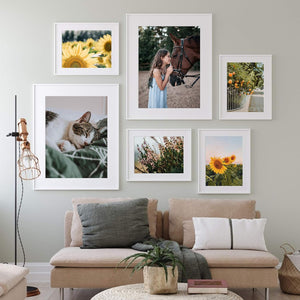 upsimples 9x12 Picture Frame Set of 5,Display Pictures 6x8 with Mat or 9x12 Without Mat,Wall Gallery Photo Frames,White