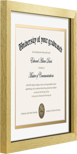 upsimples 11x14 Diploma Frame Certificate Degree Document Frame with High Definition Glass, 2 Pack Diploma Frames 8.5 x 11 with mat for Wall and Tabletop, Gold White Double Mat