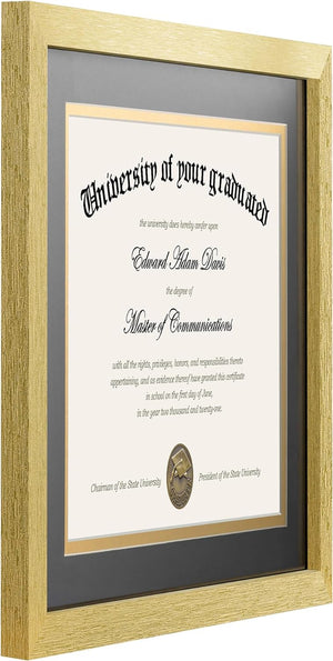 upsimples 11x14 Diploma Frame Certificate Degree Document Frame with High Definition Glass, 3 Pack Diploma Frames 8.5 x 11 with mat for Wall and Tabletop, Gold Double Mat