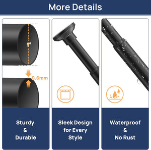 ENJOYBASICS Matte Black Shower Curtain Rod 33 to 60 Inches, 1 Inch Stainless Steel Adjustable Spring Tension Rods No Drill for Bathroom, Closet, Window, Room Divider, Never Rust, Non Slip