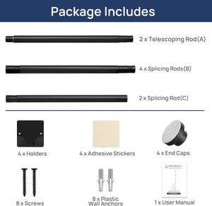 ENJOYBASICS 2 Pack Adjustable Spring Tension Curtain Rods 32 to 66 Inches, Stainless Steel Matte Black Shower Rod No Drilling for Window, Bathroom, Closet, Room Divider, 7/8" Diameter