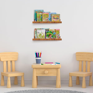 upsimples Wood Grain Acrylic Shelves for Wall Storage, 15" Acrylic Floating Shelves Wall Mounted, Kids Bookshelf, Display Ledge Wall Shelves for Bedroom, Living Room, Bathroom, Kitchen, Set of 4