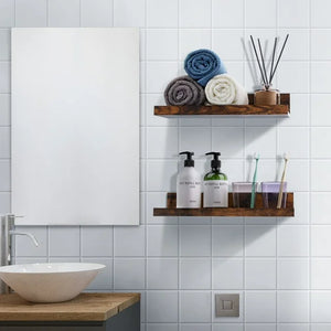 Upsimples Home Floating Shelves Wall Mounted Set of 5, Wall Mounted Wood Shelf for Bedroom, Living Room, Bathroom, Kitchen, Office, Sturdy Rustic Shelves 5 Different Sizes Brown